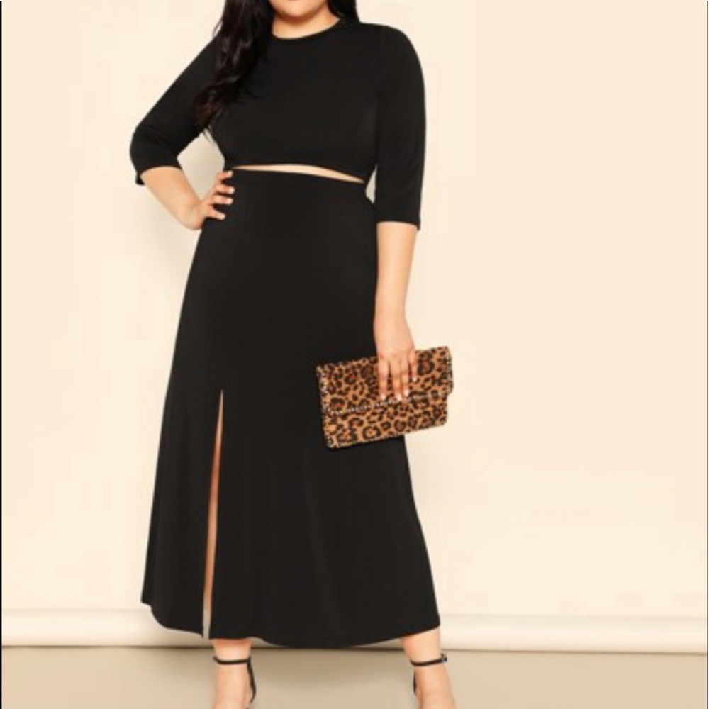 SOLID CROP TOP AND SPLIT HEM SKIRT SZ XL